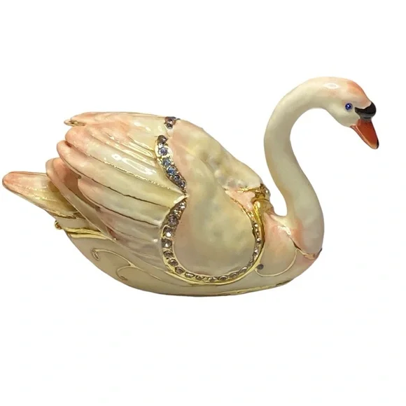 Vintage Enamel Swan Trinket Box - Picture 7 of 11
